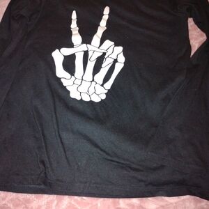 Place Black Long Sleeve Shirt with Skeleton Design
